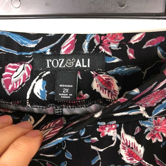 Roz & Ali Black Pink Blue Floral Wide Leg Pants Women's Size 2X - Picture 5 of 6